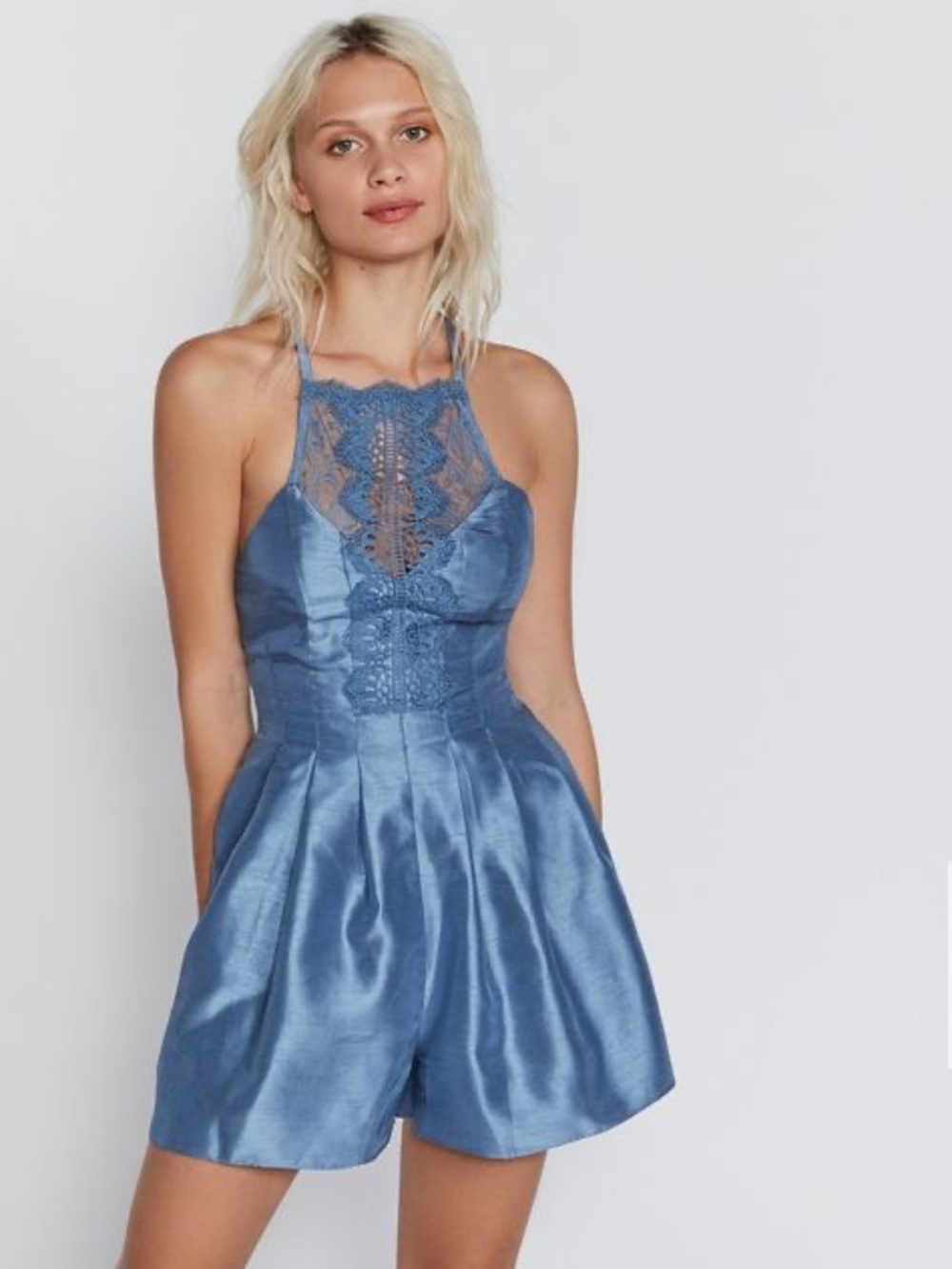 Free People Heart To Heart Flare Romper Blue